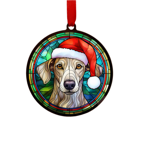Greyhound in Santa Hat Suncatcher Decoration